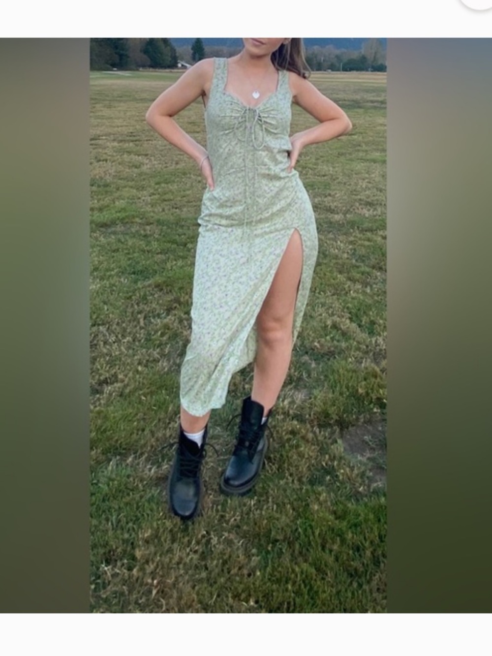 Motel Rocks Light Green Floral Midi Dress